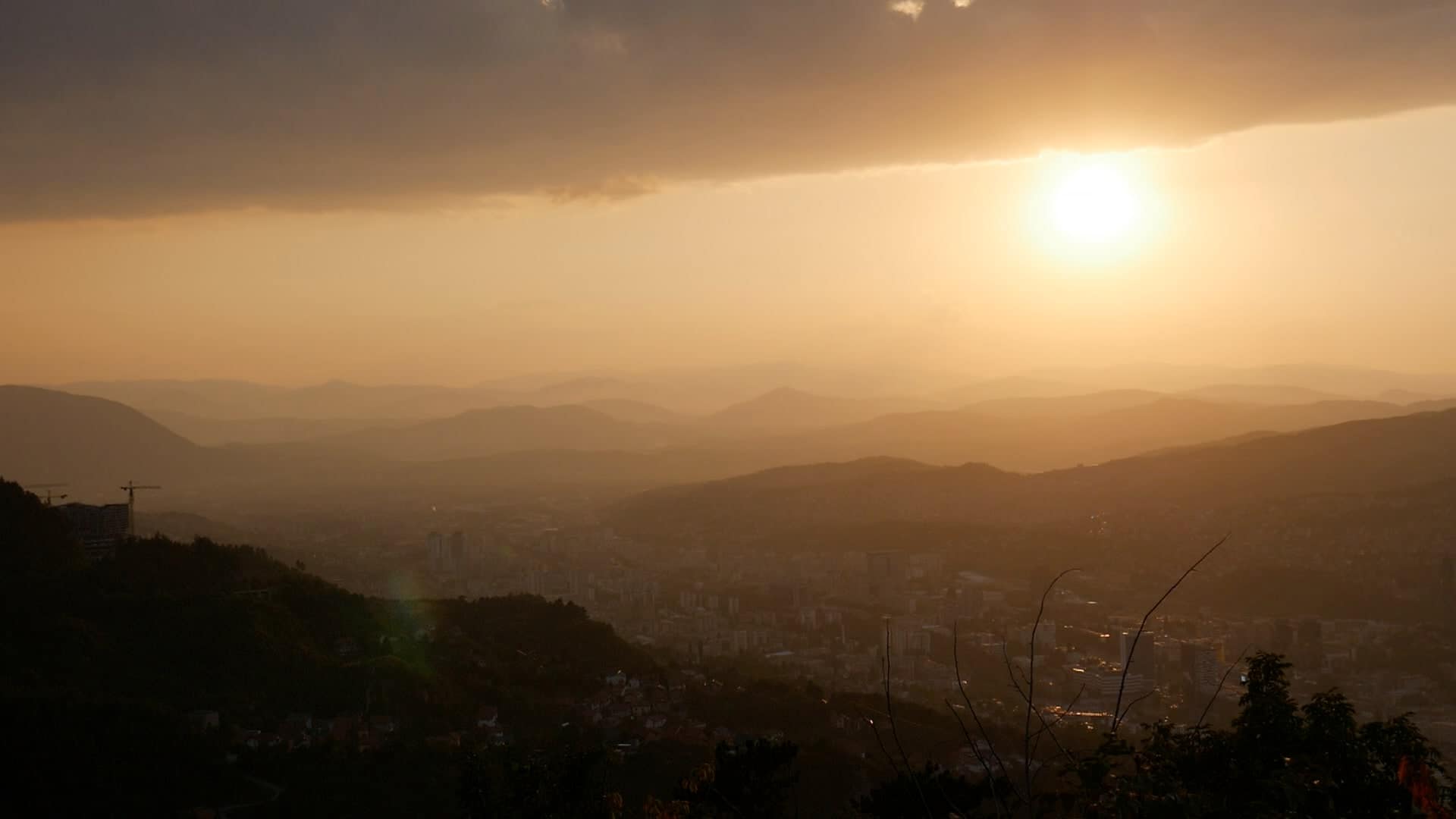 Picture of Sarajevo in the sunset from the mountains